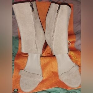 Beige Suede Open-Toe Heeled Sandals